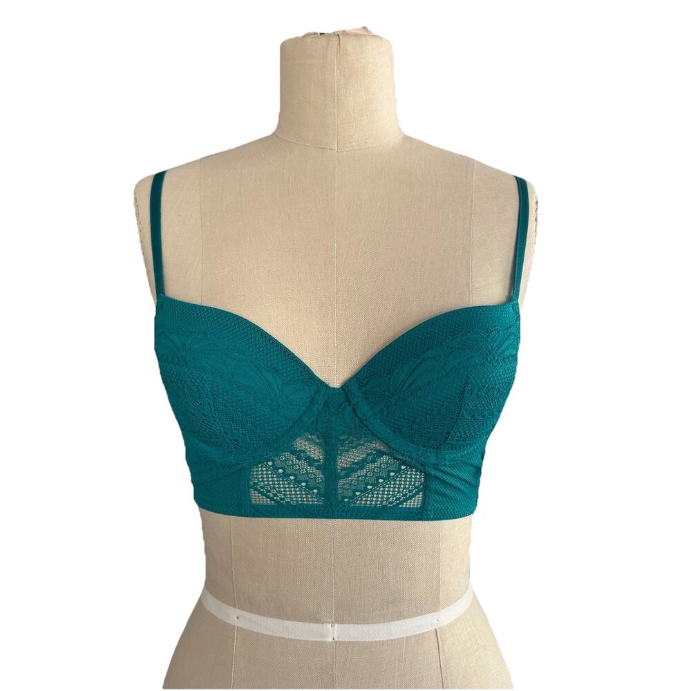 Auden Lightly Lined Demi Coverage Long Line Bra, Emerald 32A New With Tags